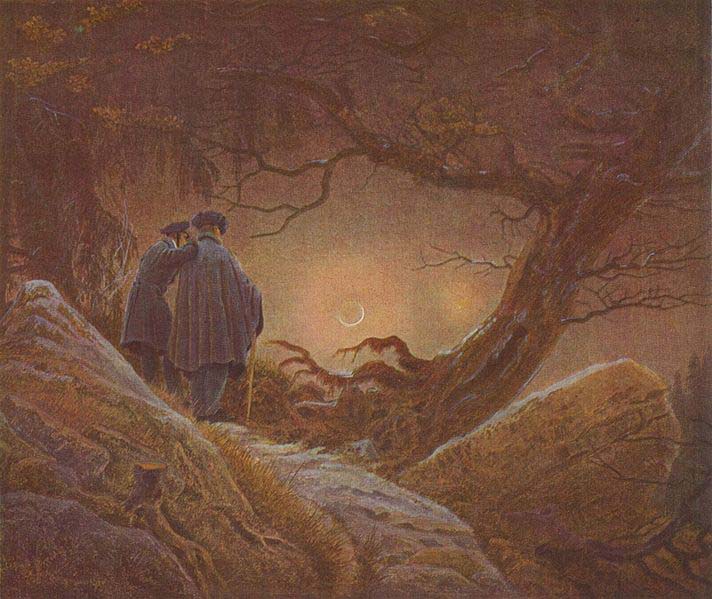 Two men contemplating the Moon